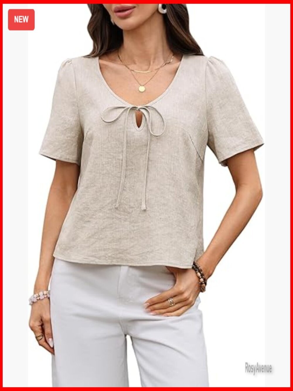 Cropped V Neck Linen Blouse Tie Front Short Sleeve Summer Trendy Top